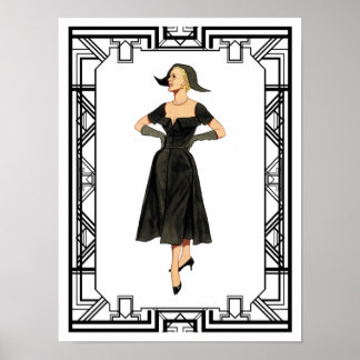 Vintager 50er Abend Retro Fashion Illustration Poster