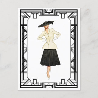 Vintager 50er Neue Look Retro Mode Illustration Postkarte