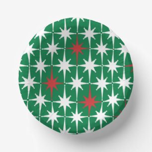Vintager 50er Retro Christmas Star Pattern Green Pappteller