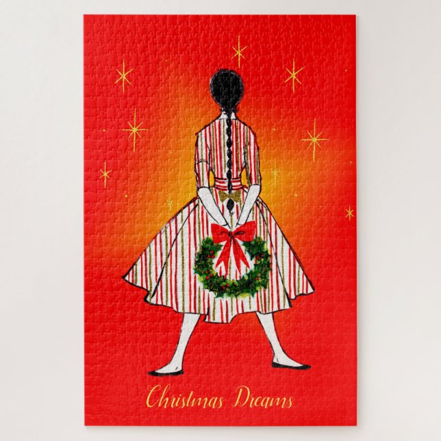 Vintager 50er Weihnachtsmädchen Grosses Puzzle (Vertikal)