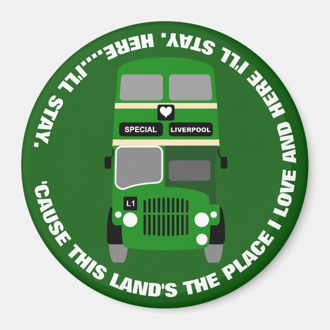 Vintager 60er Jahre Green Liverpool Doppeldecker-B Magnet (Vorne)