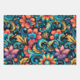 Vintager 70er Boho Psychedelic Swirl Set 3 Geschenkpapier Set