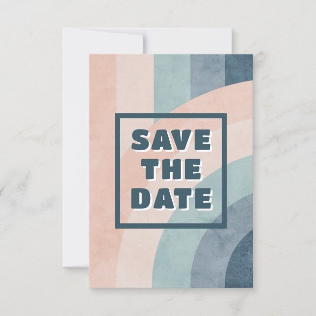 Vintager 70er Rainbow Wedding Save The Date (Vorderseite)