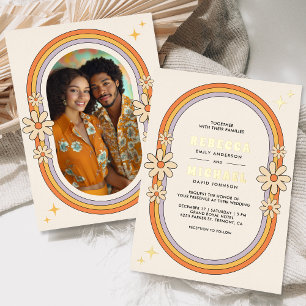 Vintager 70er Retro Colorful Groovy Wedding Gold Folieneinladung
