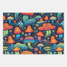 Vintager 70er Retro Hippie Style Pilz Boho Set 3 Geschenkpapier Set