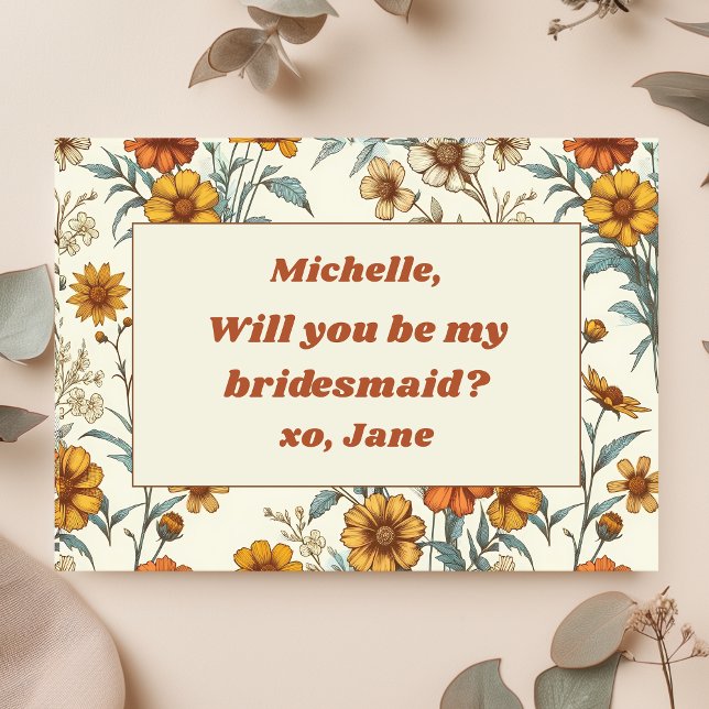Vintager 70er Wildblume Boho Bridesmaid Vorschlag Mitteilungskarte (Von Creator hochgeladen)