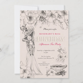 Vintager 80. Geburtstagsparty Nachmittagstee Einladung