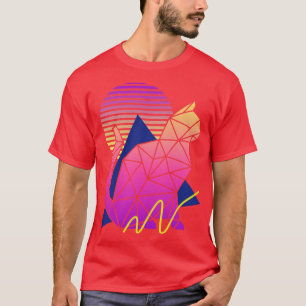 Vintager 80er Geometric Cat mit Sonnenuntergang T-Shirt