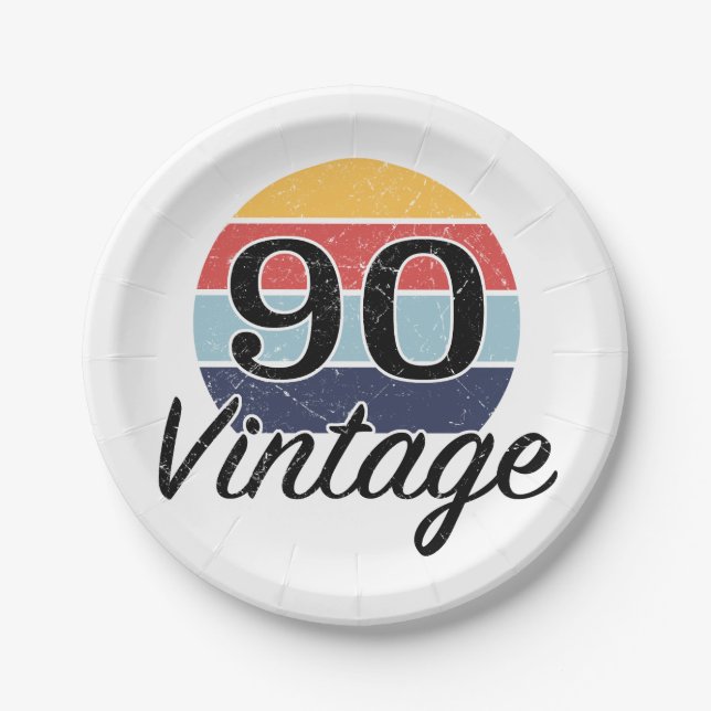 Vintager 90. Geburtstag Sonnenuntergang Pappteller (Vorderseite)