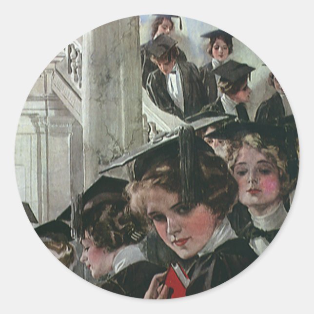 Vintager Abschluss, Beginnfeier Runder Aufkleber (Vorderseite)