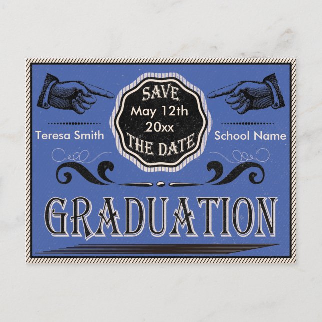Vintager Abschluss Save the Date Postkarte (Vorderseite)