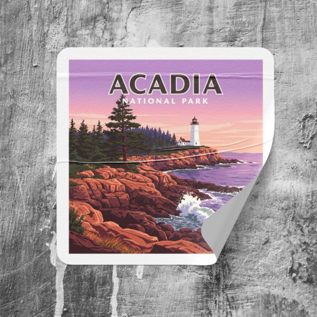 Vintager Acadia-Nationalpark Quadratischer Aufkleber (Von Creator hochgeladen)