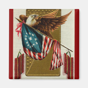 Vintager Adler und Flaggen-quadratischer Magnet