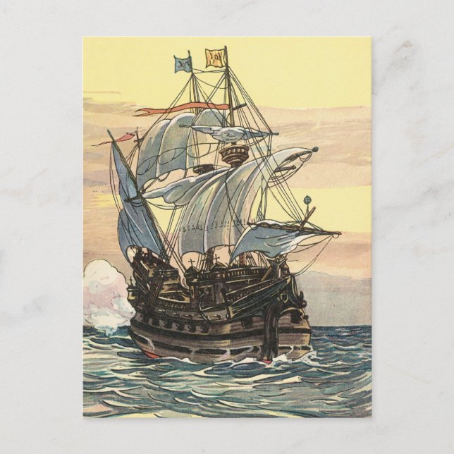 Vintager Adresswechsel, Piratenschiff Ankündigungspostkarte (Vorderseite)