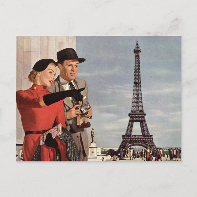 Vintager Adresswechsel, Touristen in Paris Ankündigungspostkarte (Vorderseite)