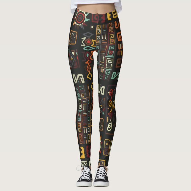 Vintager Afrikanischer Doodle Leggings (Vorderseite)