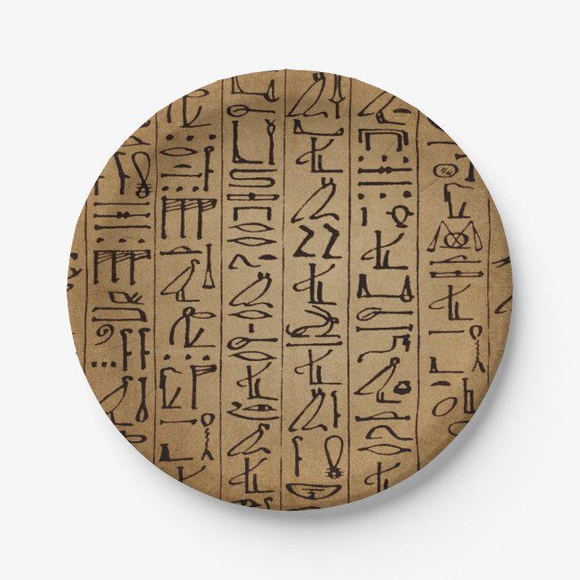 Vintager ägyptischer Hieroglyphen-Papier-Druck Pappteller (Vorderseite)