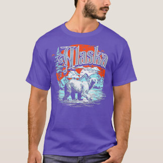 Vintager Alaska Outdoor Retro Polar Bär & Mountain T-Shirt