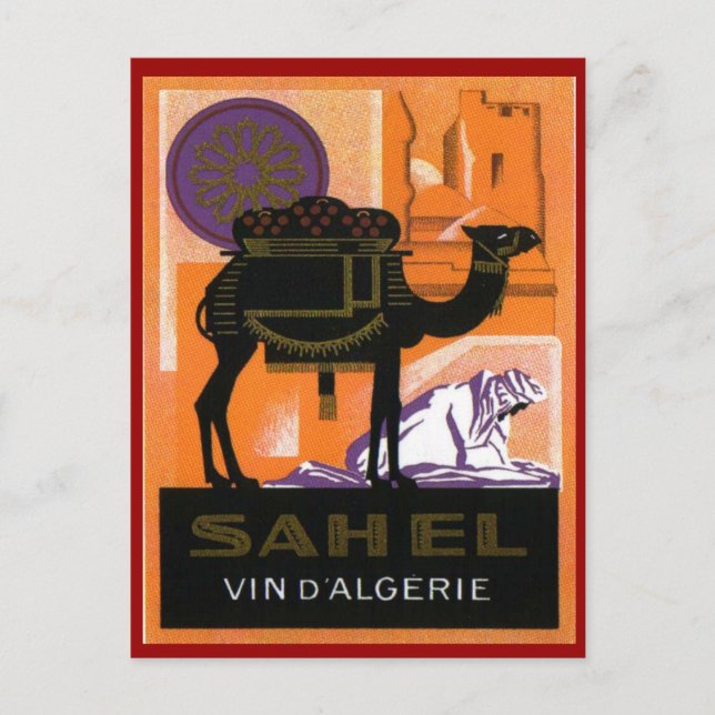 Vintager algerischer Wein, Vin Sahel, Algerien Postkarte (Vorderseite)