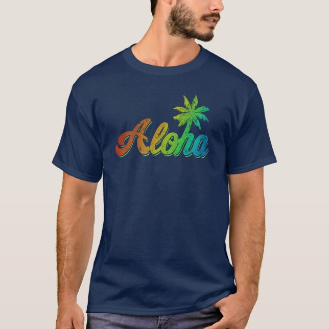 Vintager Aloha T - Shirt - klassischer Regenbogen (Vorderseite)