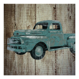 Vintager alter LKW auf Scheunen-hölzernem Poster