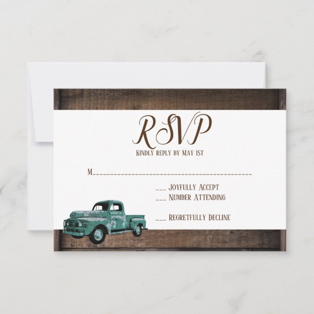 Vintager alter LKW Rustikale Holzverheiratung RSVP (Vorderseite)