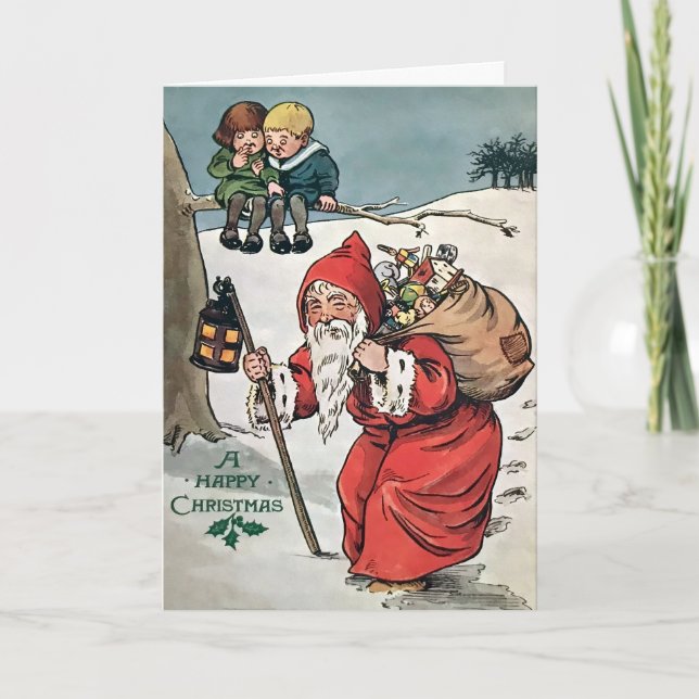 Vintager alter Weihnachtsmann Feiertagskarte (Vorderseite)
