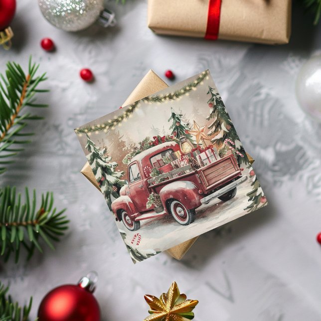 Vintager Alter Weihnachtsverkehr Feiertagskarte (Vintage Old Red Christmas Truck Holiday Card)
