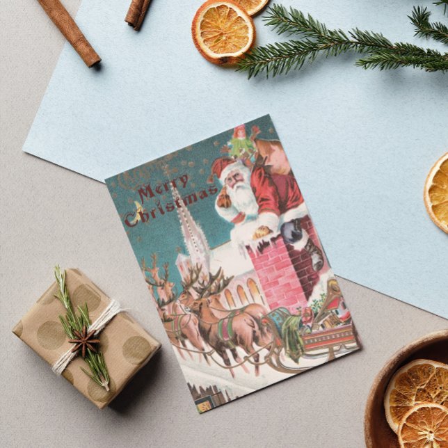 Vintager Altmodischer Weihnachtsmann Feiertagskarte (Von Creator hochgeladen)