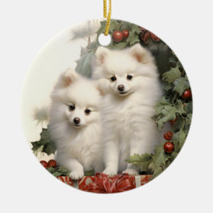 Vintager amerikanischer Eskimo-Hund Keramik Ornament