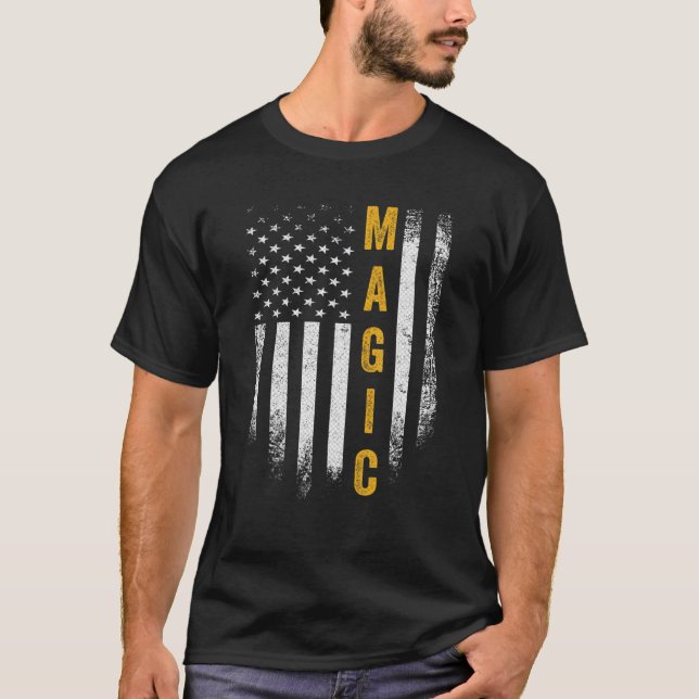 Vintager amerikanischer Flaggenmagier Funny Magic  T-Shirt (Vorderseite)