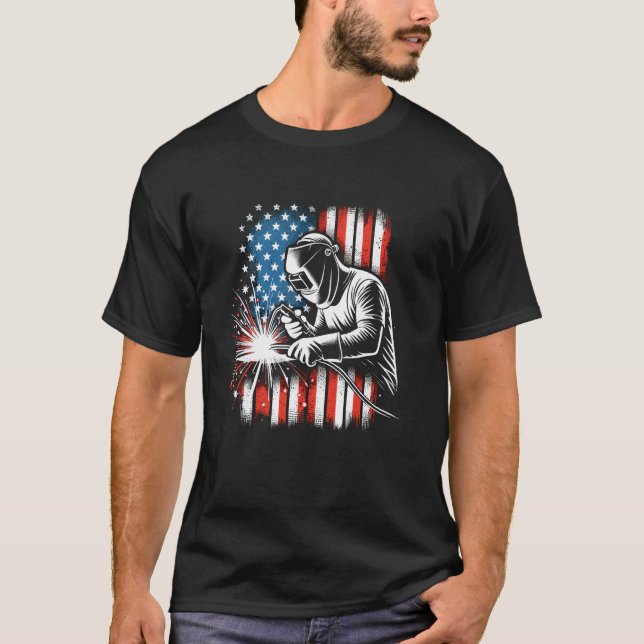 Vintager amerikanischer Flaggenschweißer T-Shirt (Vorderseite)