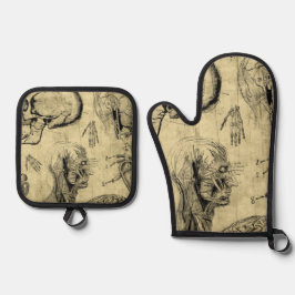 Vintager Anatomie Ofenhandschuh & Topflappen-Set