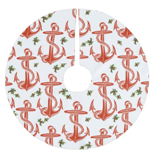 Vintager Anchor Roter Weihnachtsbaumrock Polyester Weihnachtsbaumdecke (Vorderseite)