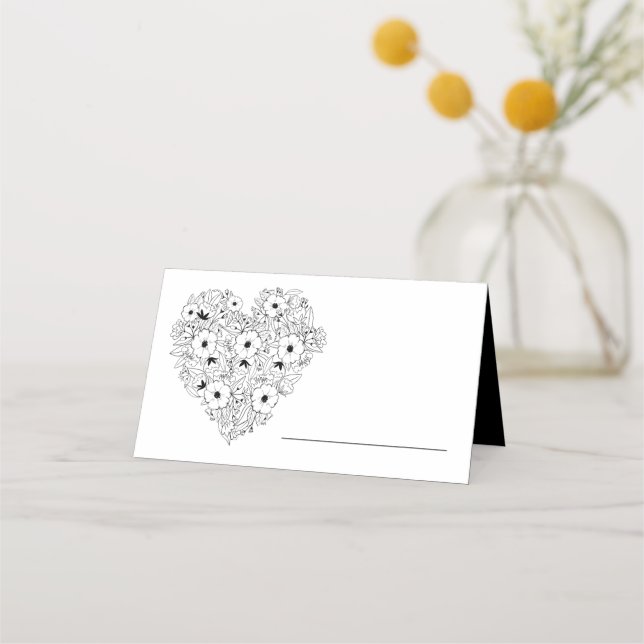 Vintager Anemone Schwarz-weiße Blume Hochzeit Platzkarte (Vorderseite)