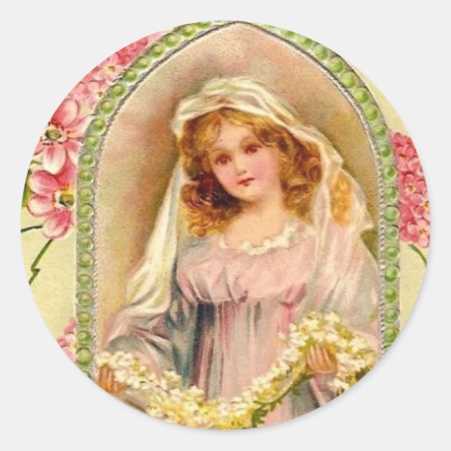 Vintager Angel Runder Aufkleber (Vorderseite)