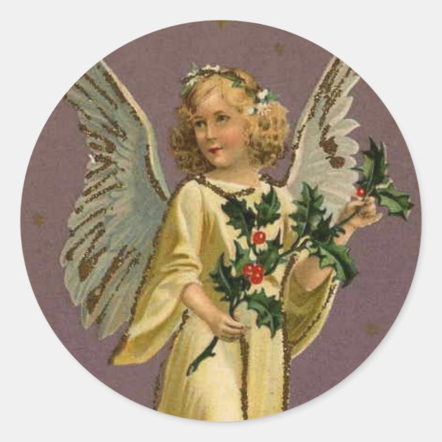 Vintager Angel Runder Aufkleber (Vorderseite)