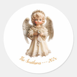 Vintager Angel Weihnachten Runder Aufkleber