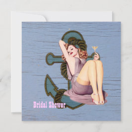 Vintager Anker Button auf Mädchenstrand Brautparty Einladung