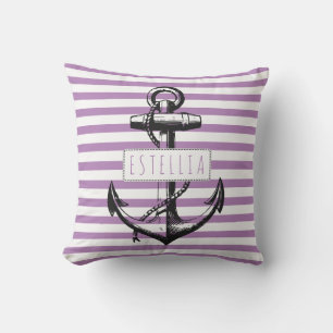 Vintager Ankerlavender gestreift nautisch Kissen