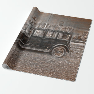 Vintager antiker Sepia Schwarz Altes Rustikales Au Geschenkpapier