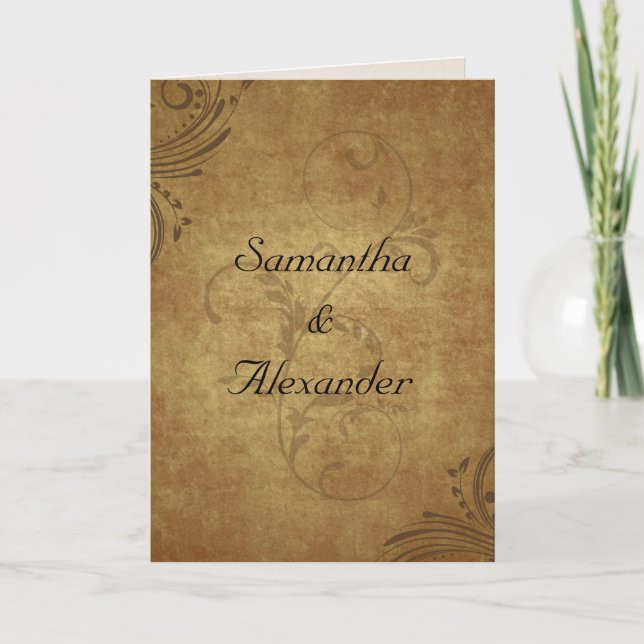 Vintager antiker Teeblatt Einladung zur Hochzeit (Vorderseite)