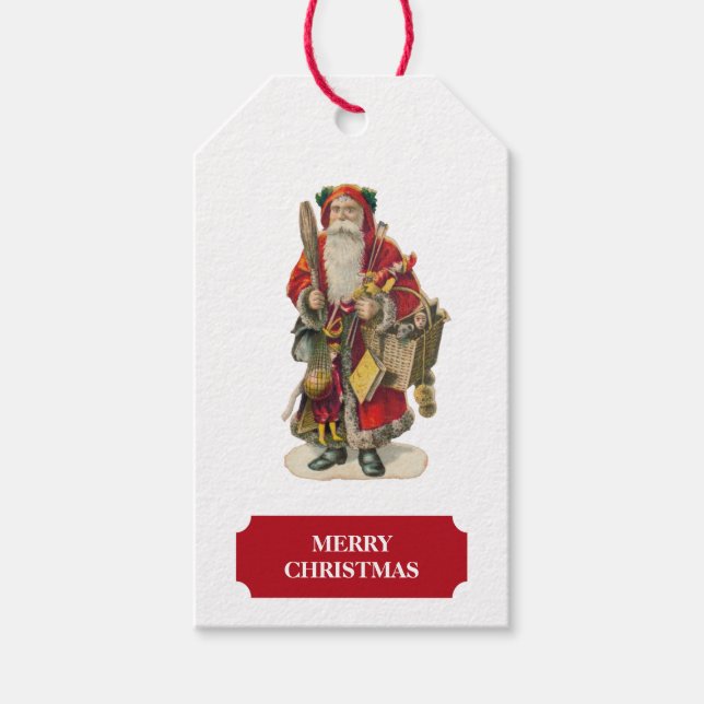 Vintager antiker Weihnachtsmann & Geschenke Geschenkanhänger (Vorderseite)