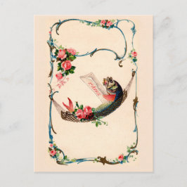 Vintager April Fisch in einer Hängematte, Aprilsch Postkarte