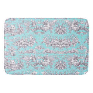 Vintager Aqua-Blauer Jouy Badematte