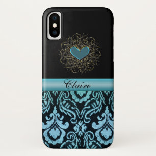 Vintager Aqua-Damast mit Herz-personalisiertem iPhone X Hülle