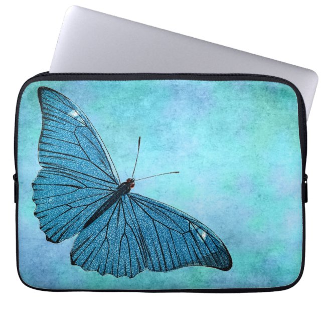 Vintager Aquamariner Blauer Schmetterling der 1800 Laptopschutzhülle (Vorderseite)