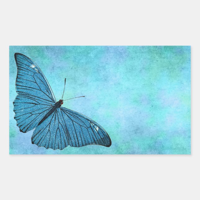 Vintager Aquamariner Blauer Schmetterling der 1800 Rechteckiger Aufkleber (Vorderseite)