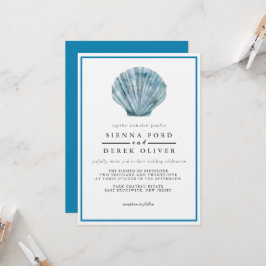 Vintager Aquamariner Blue Single Seashell Wedding Einladung