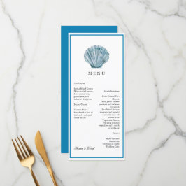 Vintager Aquamariner Blue Single Seashell Wedding Menükarte